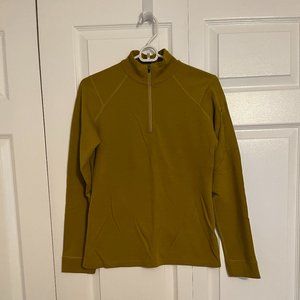 Mustard Gold Wool Ibex Zip Neck Sweater.  Size Small.